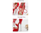 Women's Lace Up Heels Closed Pointed Toe Stiletto High Pumps Dress Shoes-silvery