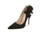 Women's Closed Toe High Heels Dress Pointed Toe Pump Bow Shoes-black