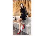 Women's Closed Toe High Heels Dress Pointed Toe Pump Bow Shoes-black