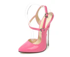 Women's Heels Closed Pointed Toe Stiletto High Heel Ankle Strap Pumps-Peach red