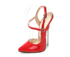 Women's Heels Closed Pointed Toe Stiletto High Heel Ankle Strap Pumps-red