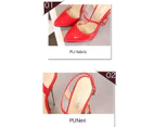 Women's Heels Closed Pointed Toe Stiletto High Heel Ankle Strap Pumps-red
