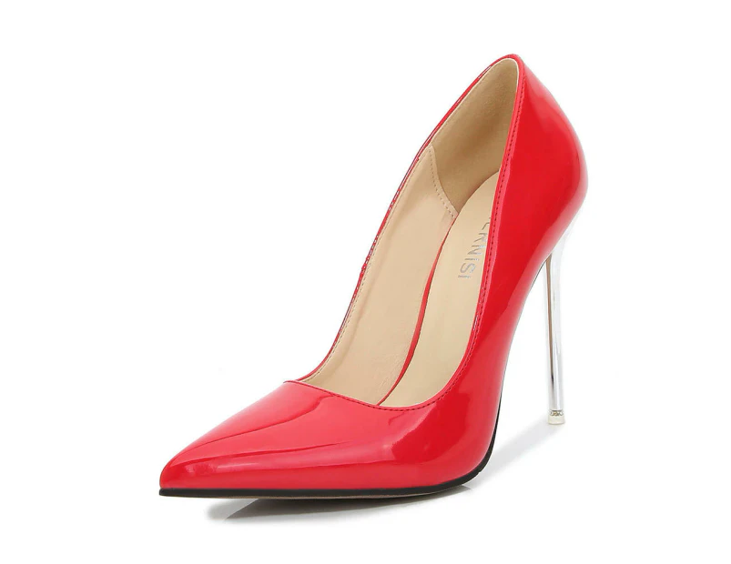 Women's High Stiletto Heels Pointed Toe Slip-on Pumps Shoes-red