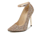 Women's Pointed Toe Sequins Pumps Stiletto High Heels Shoes-golden