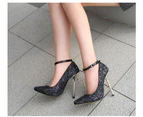 Women's Pointed Toe Sequins Pumps Stiletto High Heels Shoes-red