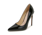 Women's Pointed Toe Slip on Stilettos Party Wedding Pumps Shoes-black
