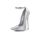 Women's Pointed Toe Stiletto High Heel Pumps Sexy Ankle Strap Heels Shoes-silvery