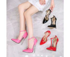Women's Pointed Closed Toe Stiletto Heel Ankle Strap Pumps-Peach Red