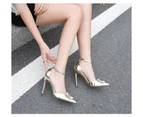 Women's Pointed Toe Stiletto High Heel Pumps Ankle Strap Dress Shoes-silvery