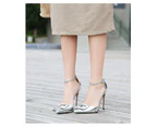 Women's Pointed Toe Stiletto High Heel Pumps Ankle Strap Dress Shoes-golden