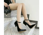 Women's Pointed Toe Stiletto High Heel Pumps Sexy Ankle Strap Heels Shoes-black