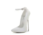Women's Pointed Toe Stiletto High Heel Pumps Sexy Ankle Strap Heels Shoes-white