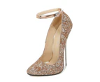 Women's Pointed Toe High Heels Pumps Stiletto Ankle Strap Dress Pump Shoes-golden