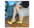 Women's Pointed Toe Stiletto High Heel Pumps Sexy Ankle Strap Heels Shoes-yellow