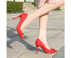 Women's Pointed Toe High Heels Pumps Suede Stiletto Heel Slip on Dress Shoes-red