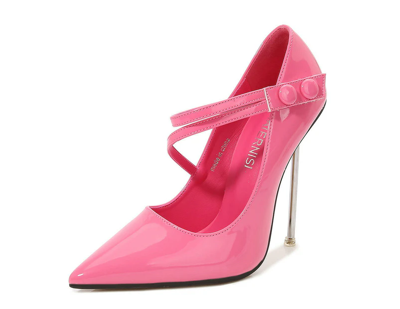 Women's Pointed Closed Toe Heels Pumps Stiletto High Heels Cross Strap Dress Shoes-Peach Red