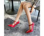 Women's Pointed Closed Toe Heels Pumps Stiletto High Heels Cross Strap Dress Shoes-Peach Red