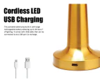 LED Table Lamp Cordless (Sydney Stock) Dimmable 3 Colour Bedside Night Lights Touch Control Metal USB Rechargeable Hat Shade Gold
