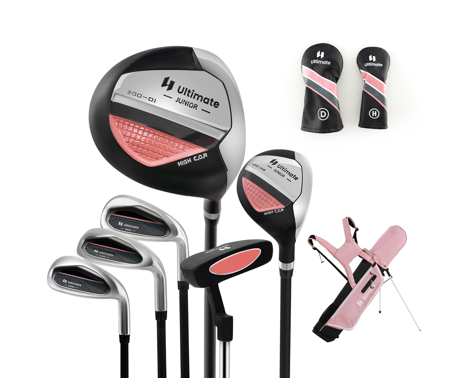 Costway Junior Complete Golf Club Set w/Stand Bag, #1 Driver, #5 Hybrid, #7 #9 #S Irons & Putter Right Hand, Pink