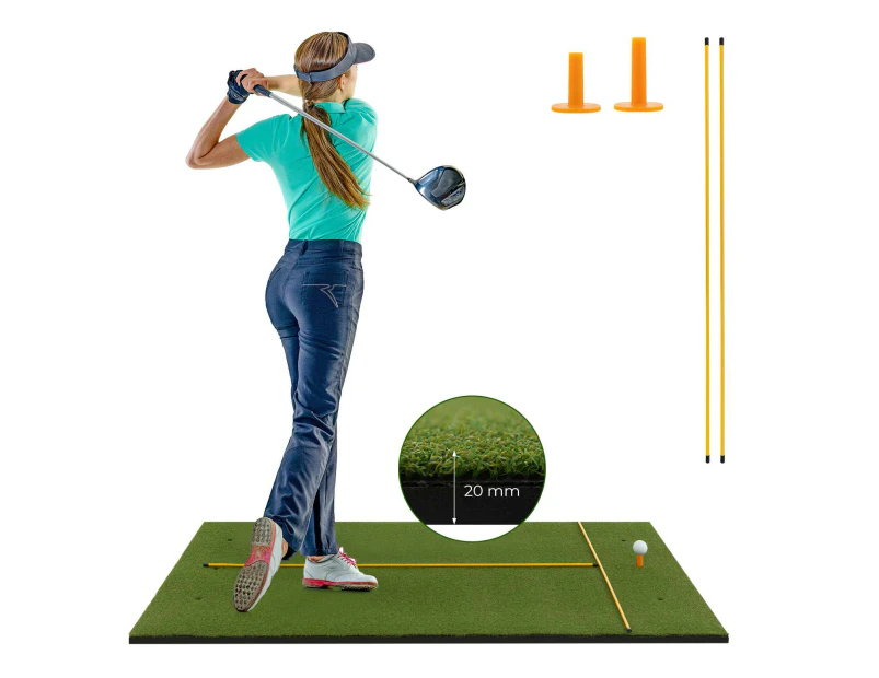 Costway 1.2×1.5m Golf Hitting Practice Mat Artificial Lawn Grass Pad 2 Rubber Tees & Alignment Sticks Golf Training Aid