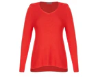 KATIES - Womens Jumper -  Long Sleeve V Neck Textured Knitwear Jump - Red