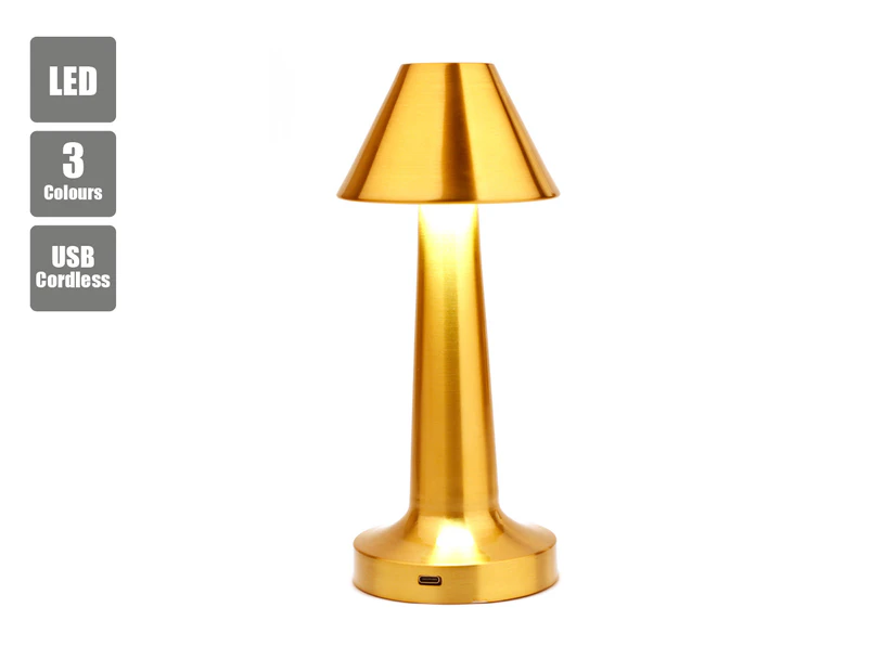 LED Table Lamp Cordless (Sydney Stock) Dimmable 3 Colour Bedside Night Lights Touch Control Metal USB Rechargeable Hat Shade Gold