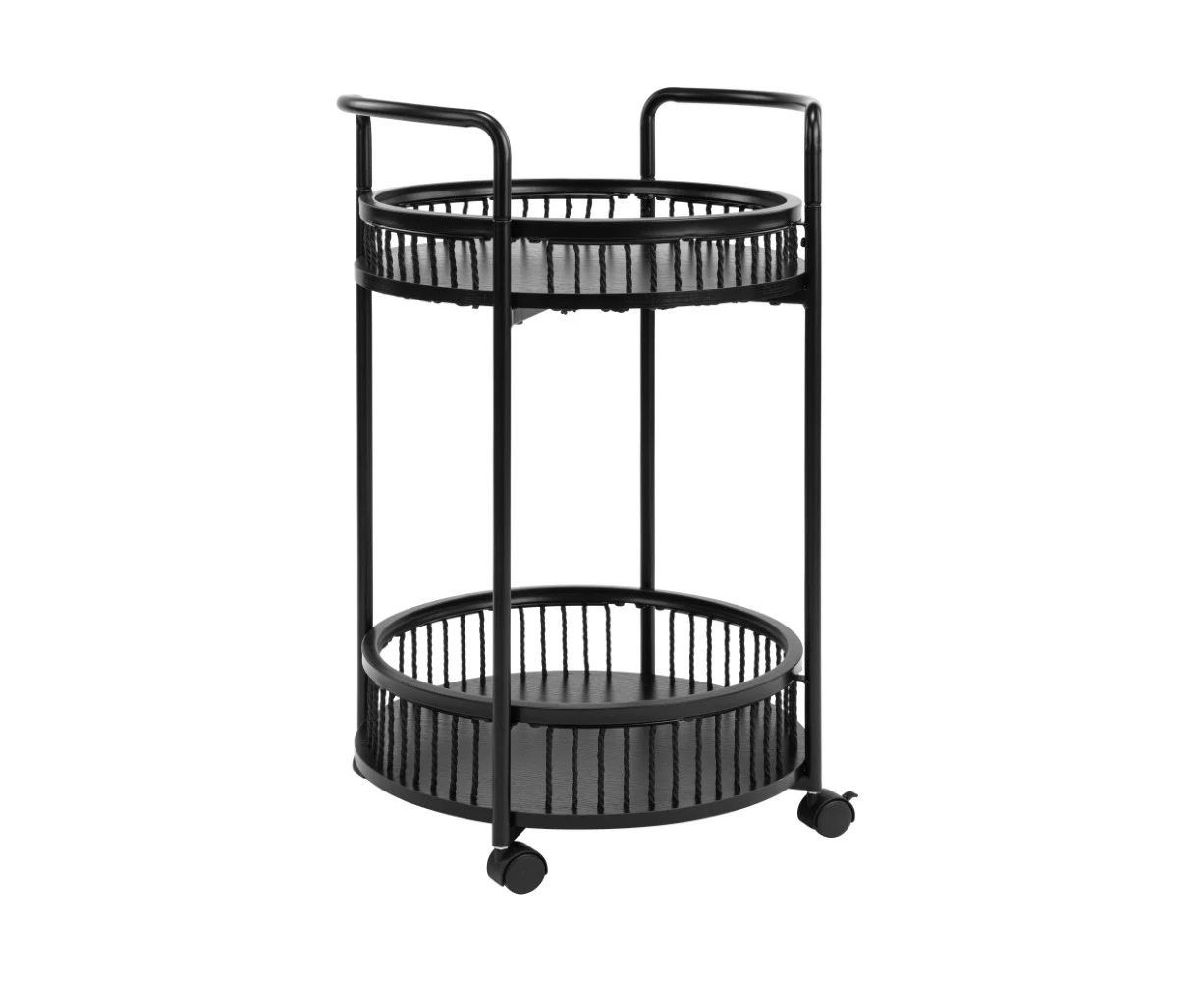 Avayah Round Trolley Caddy Mobile Cart with shelf Black Woodgrain