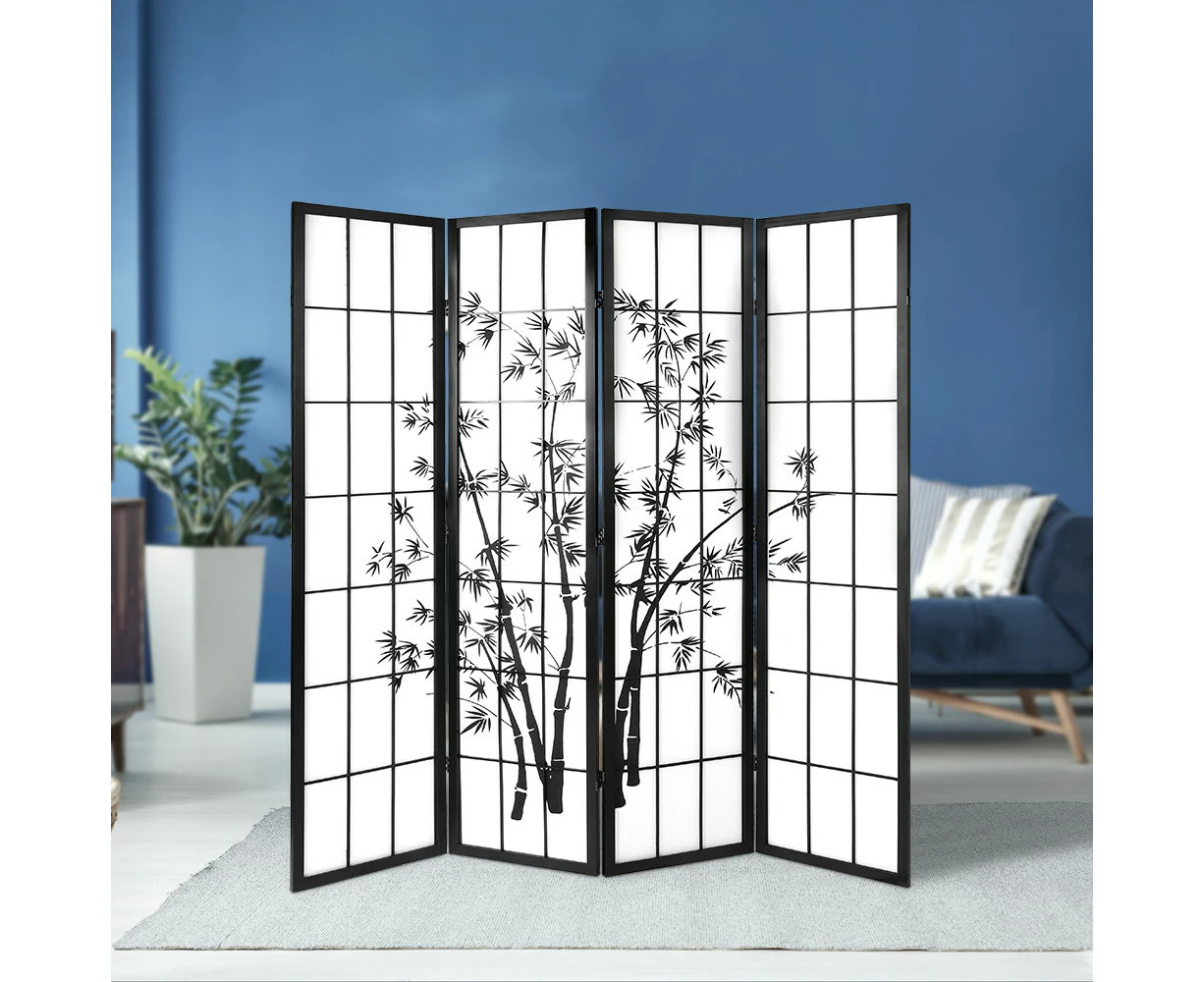 Artiss 4 Panel Room Divider Screen 174x179cm Bamboo Black White