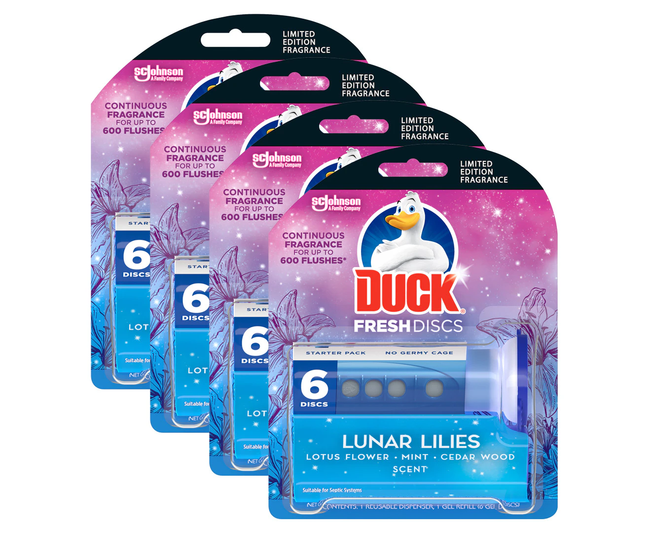 4 x 6pk Duck Fresh Discs Toilet Cleaner Lunar Lilies