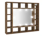 vidaXL Mirror Cabinet with LED Brown Oak 91x15x76.5 cm