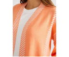KATIES - Womens Coatigan -  Long Sleeve Edge To Edge Intarsia Designed Coatigan - Orange Off White