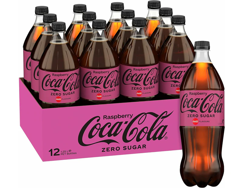 Coca-Cola Zero Sugar Raspberry Soft Drink Multipack Bottles 12 x 1.25L