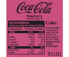 Coca-Cola Zero Sugar Raspberry Soft Drink Multipack Bottles 12 x 1.25L