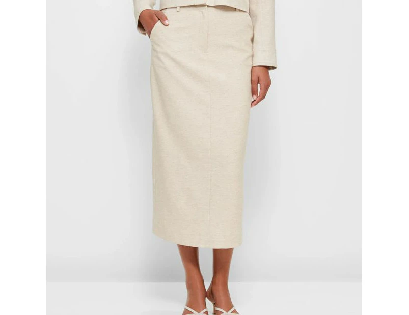 Linen Blend Slim Midi Skirt - Preview - Neutral