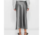 Satin A-Line Midi Slip Skirt - Preview - Grey
