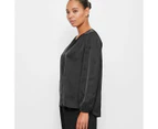 Long Sleeve Drape Neck Blouse - Preview - Black