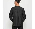 Long Sleeve Drape Neck Blouse - Preview - Black