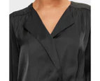 Long Sleeve Drape Neck Blouse - Preview - Black