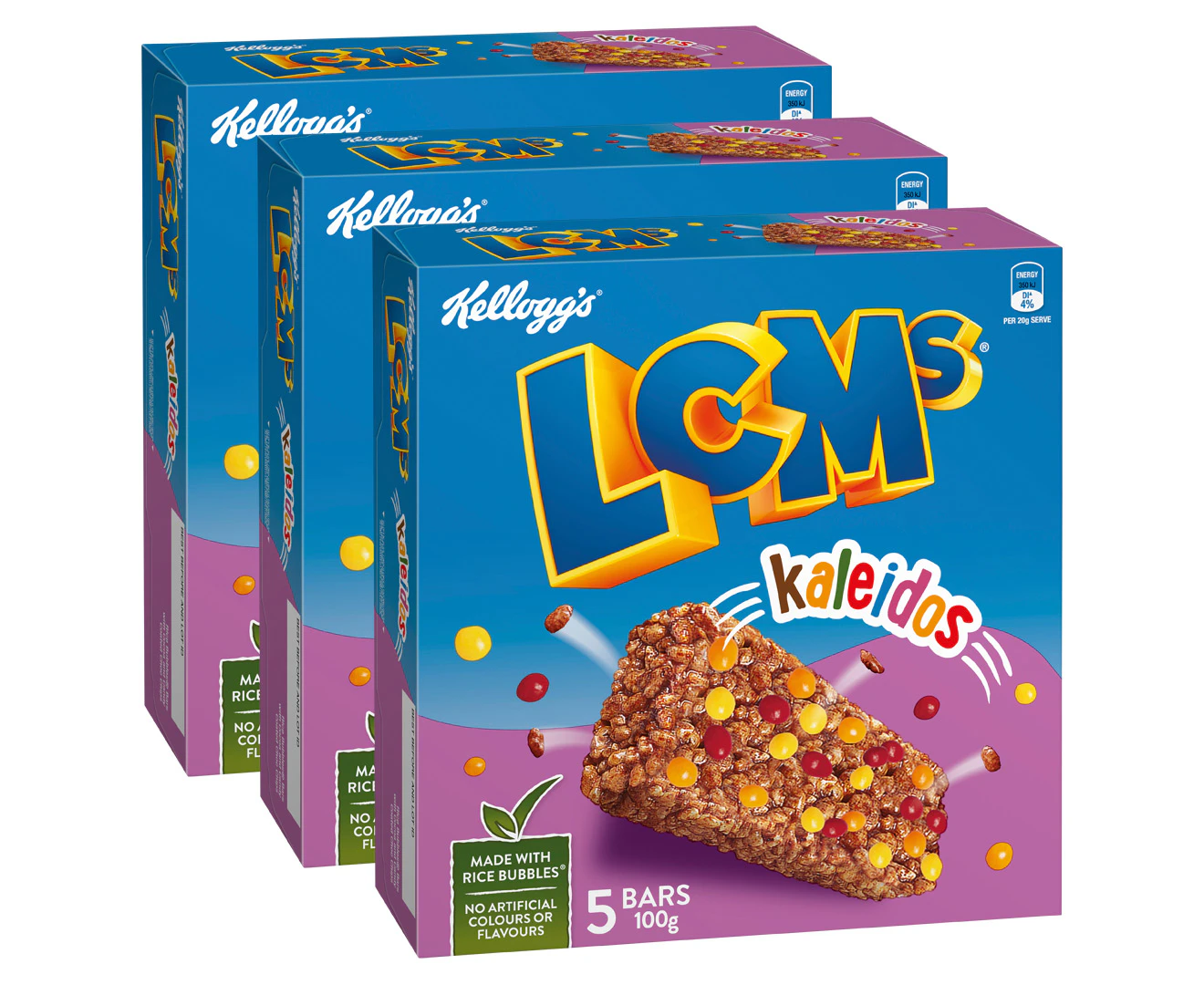 3 x 5pk Kellogg's LCMs Kaleidos Bars 100g