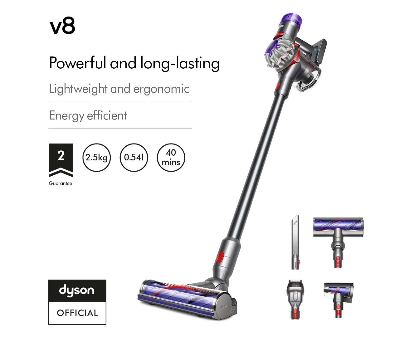 Dyson V8™ stick vacuum (Silver/Nickel)