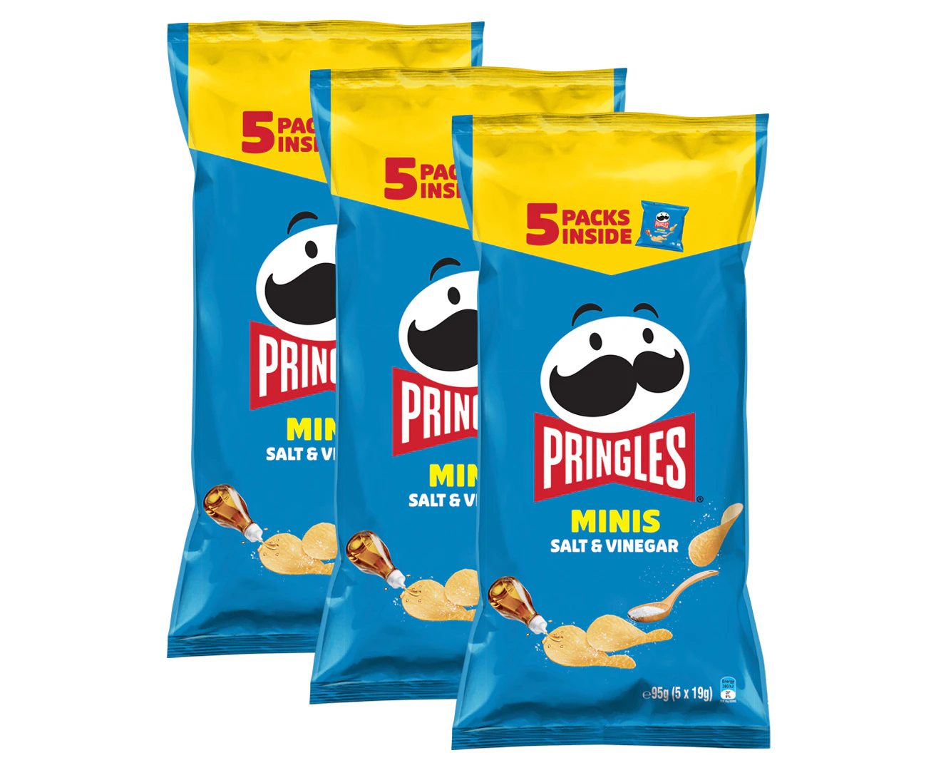 3 x 5pk Pringles Minis Salt & Vinegar 95g