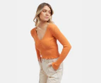All About Eve Women's Polly Rib Long Sleeve Top - Orange