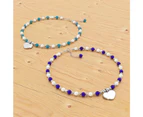 Solid 925 Sterling Silver Heart Turqoise Lapis Lazuli and Freshwater Pearls Beaded Bracelet