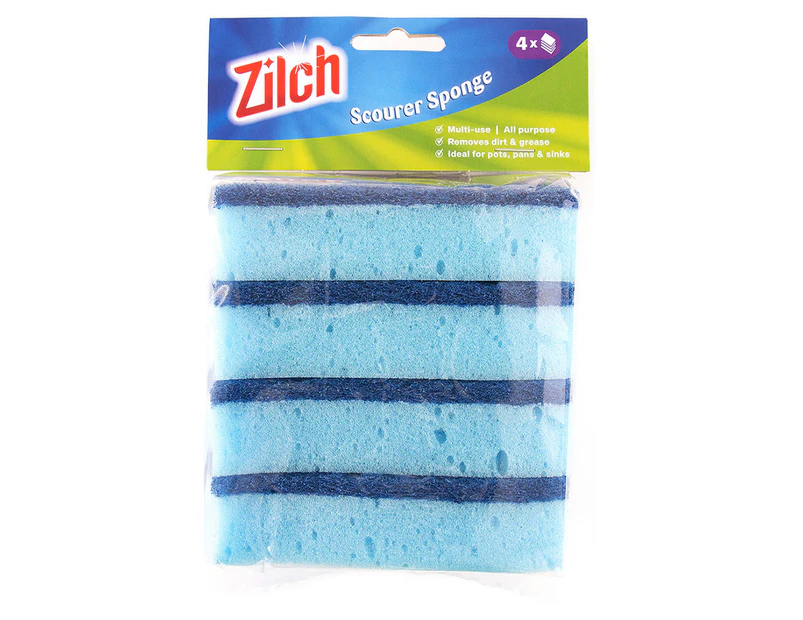 Zilch 2-In-1 Scourer Sponge 4pk