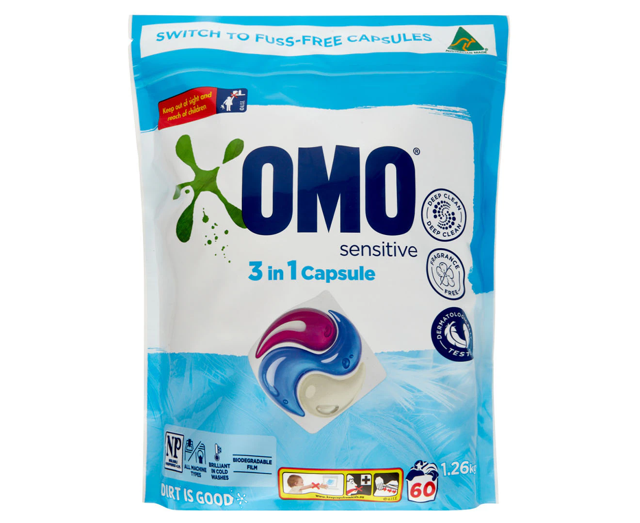 OMO Sensitive 3-in-1 Laundry Detergent Capsules 60pk