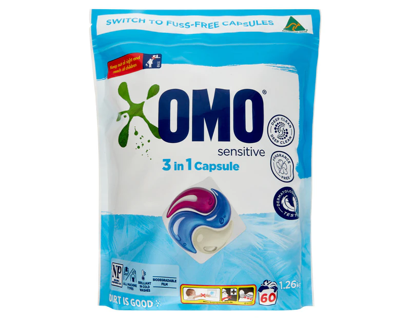 OMO Sensitive 3-in-1 Laundry Detergent Capsules 60pk