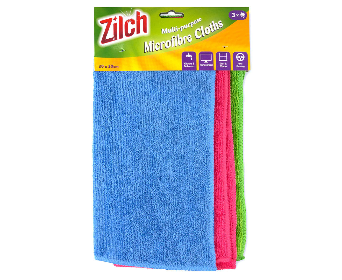 Zilch Multipurpose Microfibre Cleaning Cloths 3pk