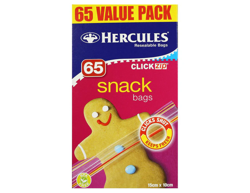 Hercules Click Zip Resealable Snack Bags 65pk