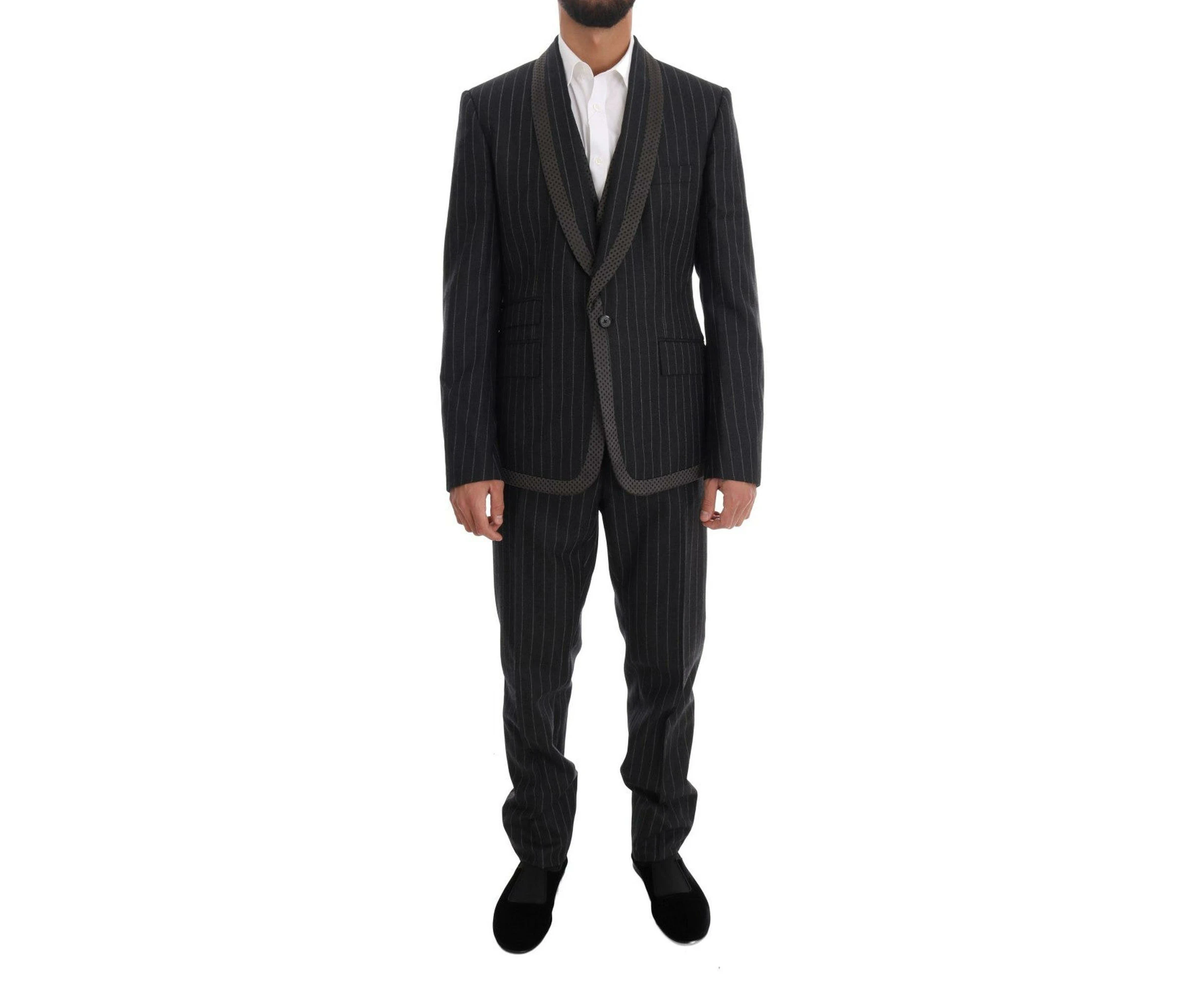 Gray Wool One Button 3 Piece Suit - Grey