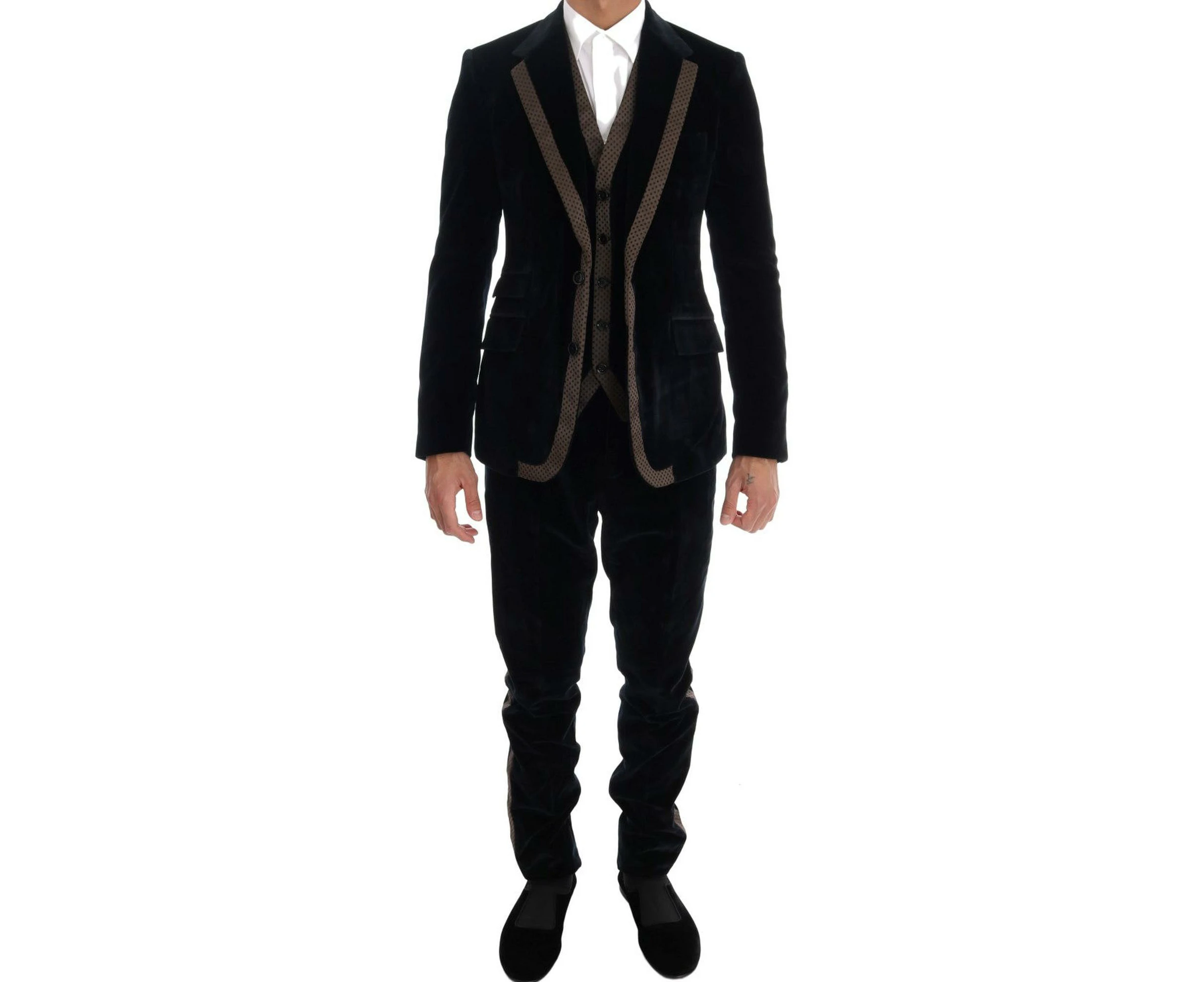 Velvet Two Button Slim Suit - Black